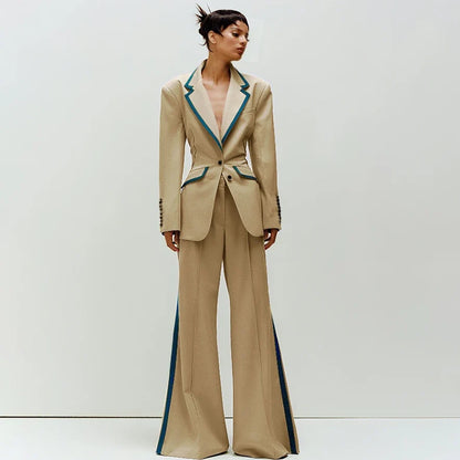 Women's Suit Slim Fit Two Piece(Blazer+Flare Trousers) Pants Set Professional Business Workwear Daily Outfit Suits for Ladies