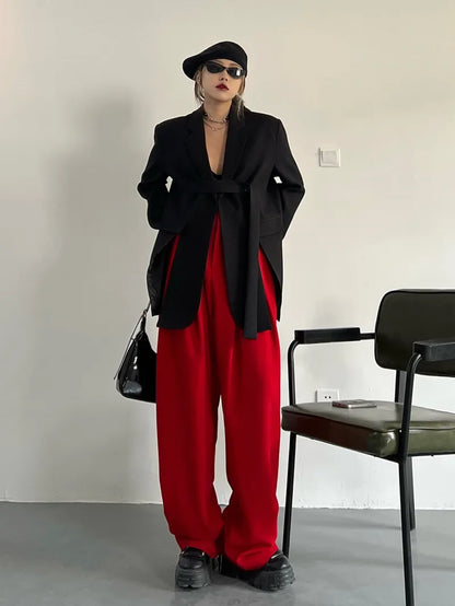 Spring Autumn New Women Blazer Niche Design Split Hem Ribbon Elegant Casual Fashion Chic Jacket High-end Trend Coat HK17058