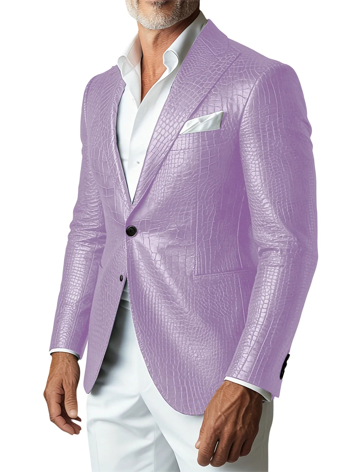 Men's Crocodile PU Leather Blazer Jacket Vintage Single Breasted Suit Coat Fashion Party Wedding Business Casual Outerwear