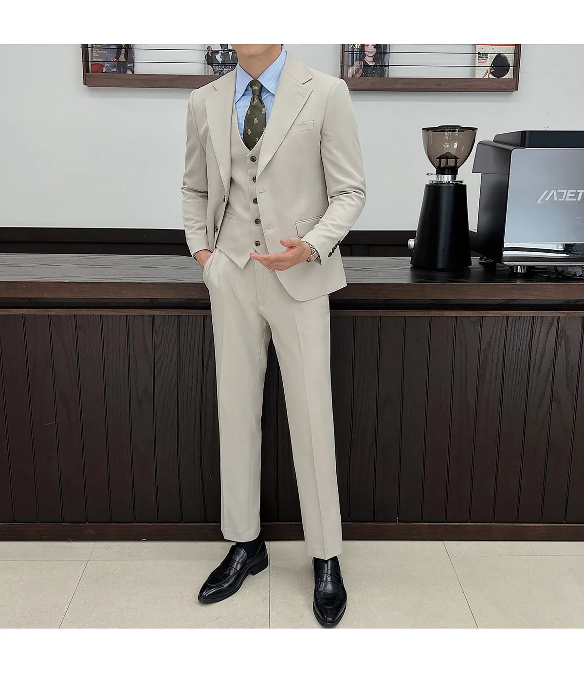 ( Jacket+Vest+Pants ) ltalian Style Luxury High-end Fashion Solid Color Mens Business Slim Suit 3Piece Set Groom Wedding Tuxedo