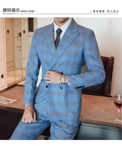 Men's Three-Piece Suit – Double Breasted Slim Fit Formal Suit for Men in Multiple Colors