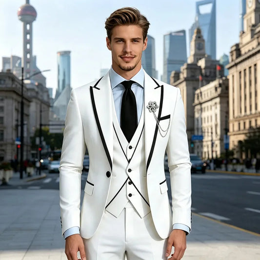 Men's 3-Piece Slim Fit Wedding Suit – Blazer, Vest & Pant Set for Men