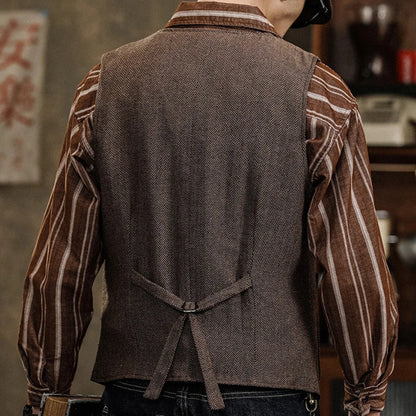 Men's Herringbone Suit Vest – Single Button Waistcoat for Wedding & Business