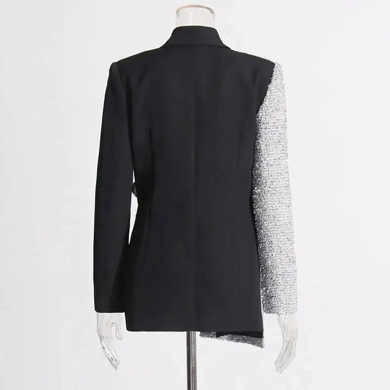 2026 Spring Autumn New Women Blazer Color Block Patchwork Asymmetrical Temperament Office Lady High-end Trend Jacket HK3107
