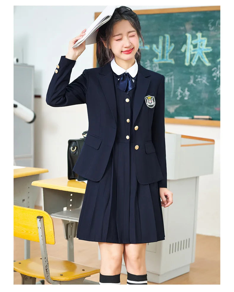 College Style Women's Suit2024New Autumn Small Stature Elegant Campus Suit OutfitjkUniform Suit Dress Set