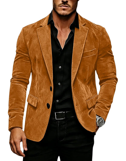 Luxury Men's Suede Texture Blazer Notched Lapel Slim Fit 2 Button Sport Coat Business Casual Formal Wedding Party Suit Jacket