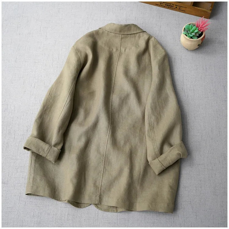 Elegant Long Sleeve Women's Linen Suit Jacket Thin Outerwear New Spring Fashion Ladies' Classic Versatile Pure Cotton Blend