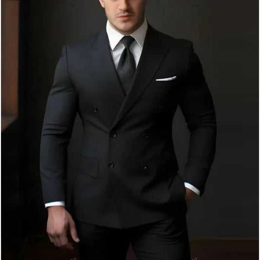 High-End Slim Fit 2 Pcs Set Formal Wedding Suits for Men Casual Business Groom Tuxedos with Jacket Pant for Party Prom