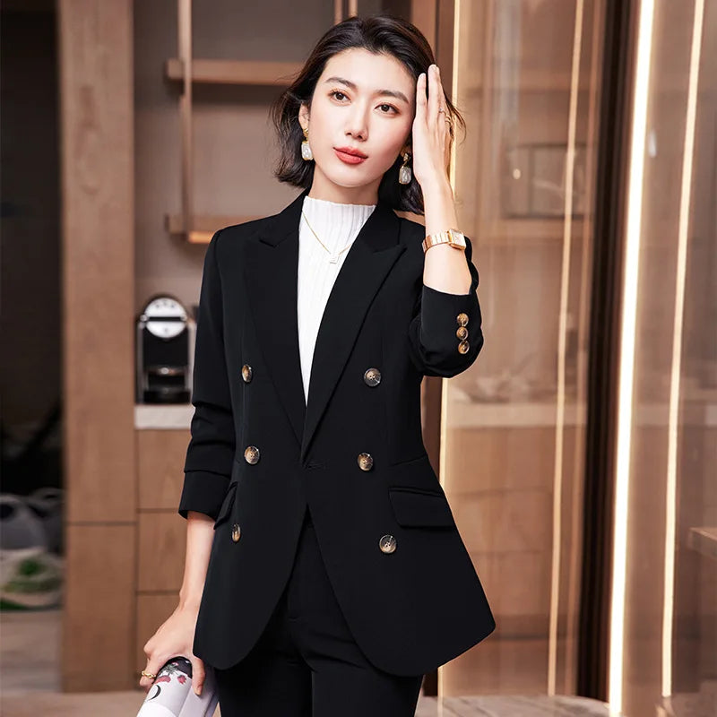 High Quality Fabric Formal Uniform Designs Pantsuits Women Business Work Wear Blazers Trousers Set Autumn Winter Professional