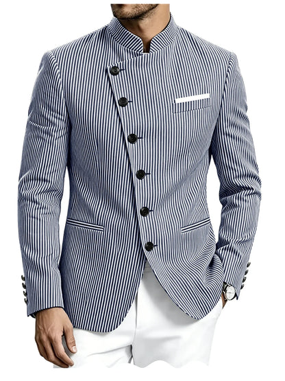 Men Mandarin Collar Suit Jacket Stand Collar Asymmetrical Single Breasted Men Blazer Slim Fit Business Formal Coat For Business