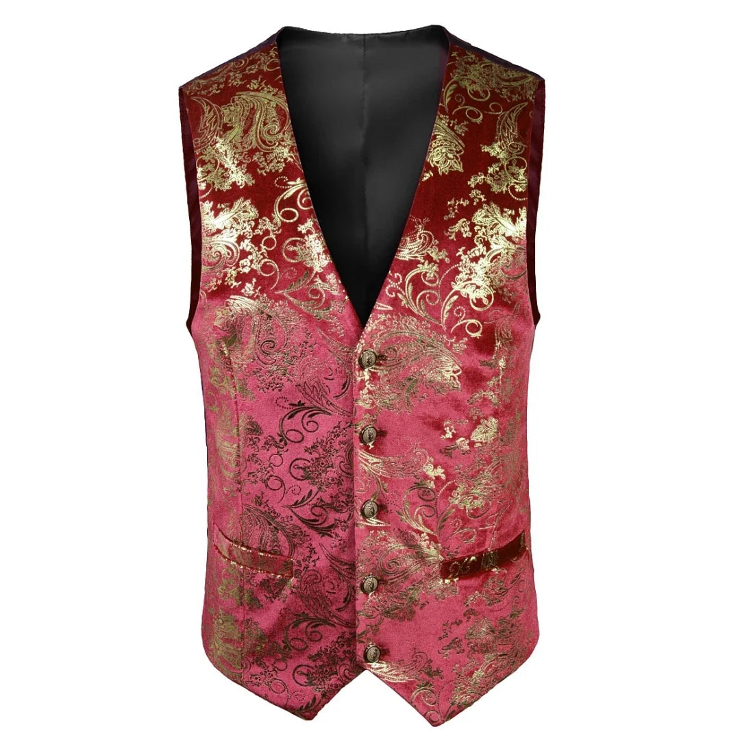 Men's Floral Applique Vest – Single Button Waistcoat for Wedding, Banquet & Performance