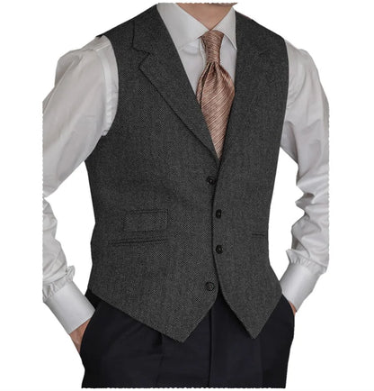 Men's Herringbone Vest – Slim Fit Tailored Collar Waistcoat for Men – Smart Casual & Wedding