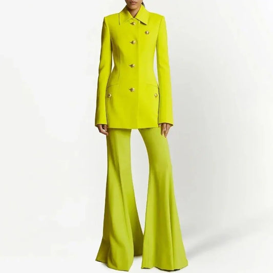 Modern Women's Suit Set Slim Fit 2Pieces(Jacket+Flare Pants) Single Breasted Lapel Chic Evening Party Outfit Daily Office Wear
