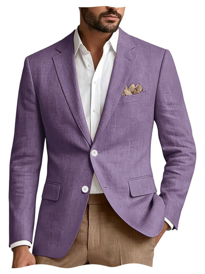 Men's Linen Blazer Notch Lapel 2 Buttons Slim Fit Casual Sport Jacket Lightweight Breathable Summer Business Wedding Daily Wear