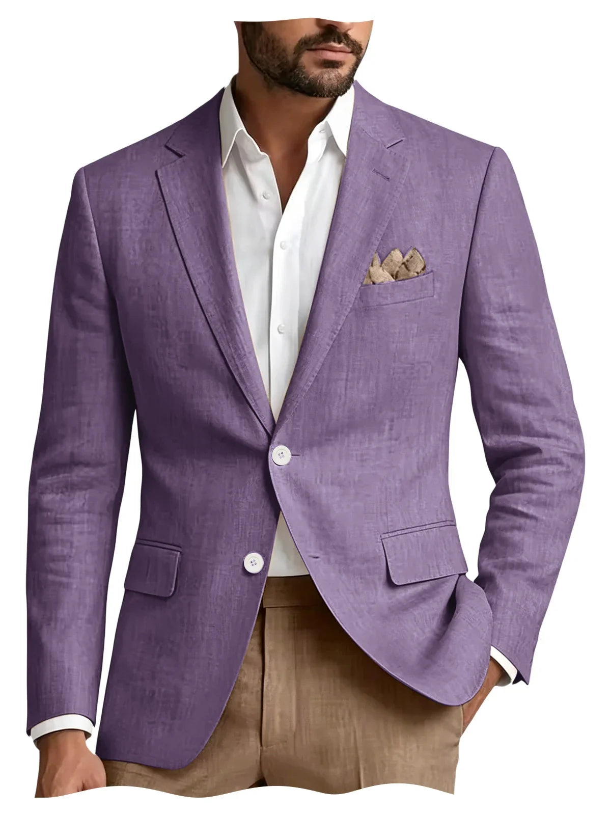 Men's Linen Blazer Notch Lapel 2 Buttons Slim Fit Casual Sport Jacket Lightweight Breathable Summer Business Wedding Daily Wear