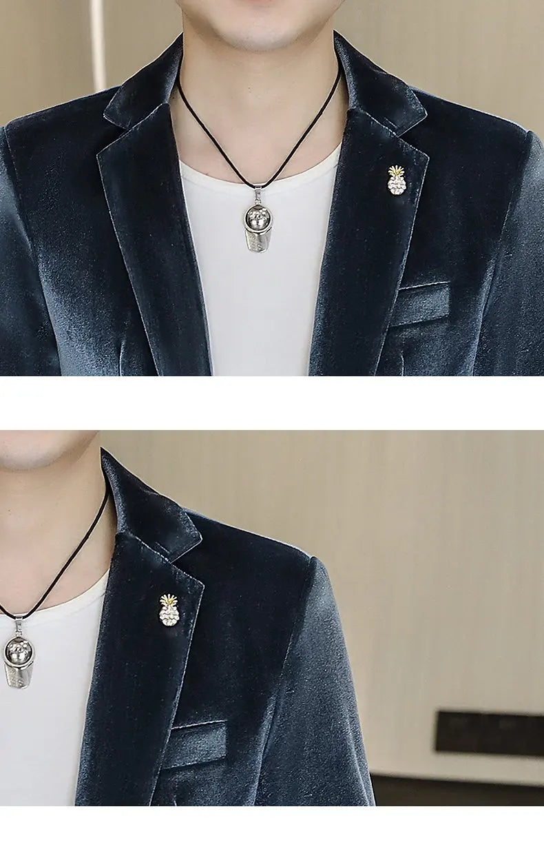 Blazer: An Outdoor Fashion Business Gentleman Wedding Host Slim-fit Casual Korean-style Youthful Men's Golden Velvet Blazer