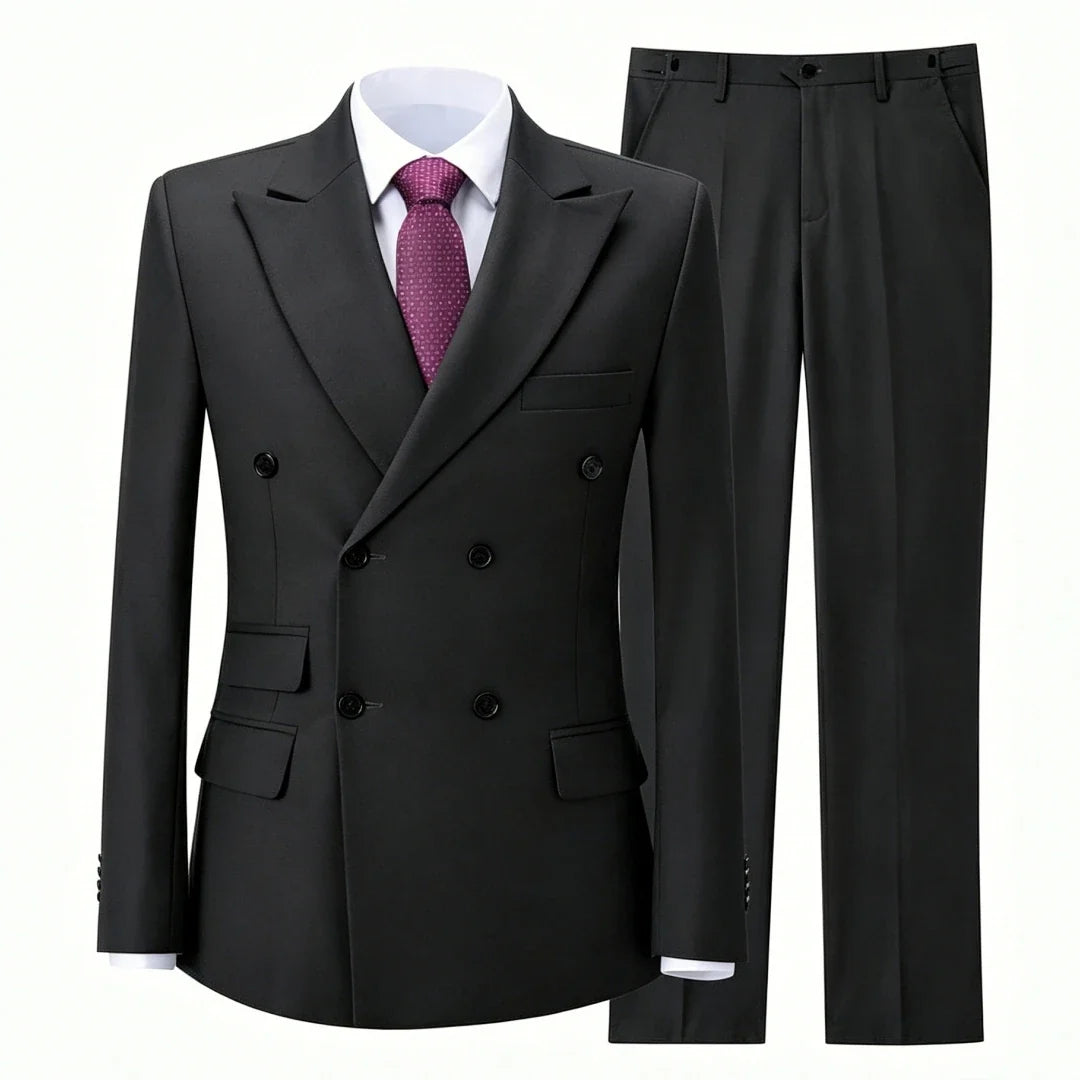 Men Suit Gray 2 Pieces Double Button With Lapel Solid For Wedding Birthday Banquet Party Business Work Office Jacket And Pants