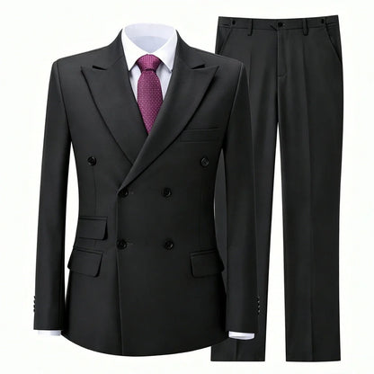 Men Suit Gray 2 Pieces Double Button With Lapel Solid For Wedding Birthday Banquet Party Business Work Office Jacket And Pants