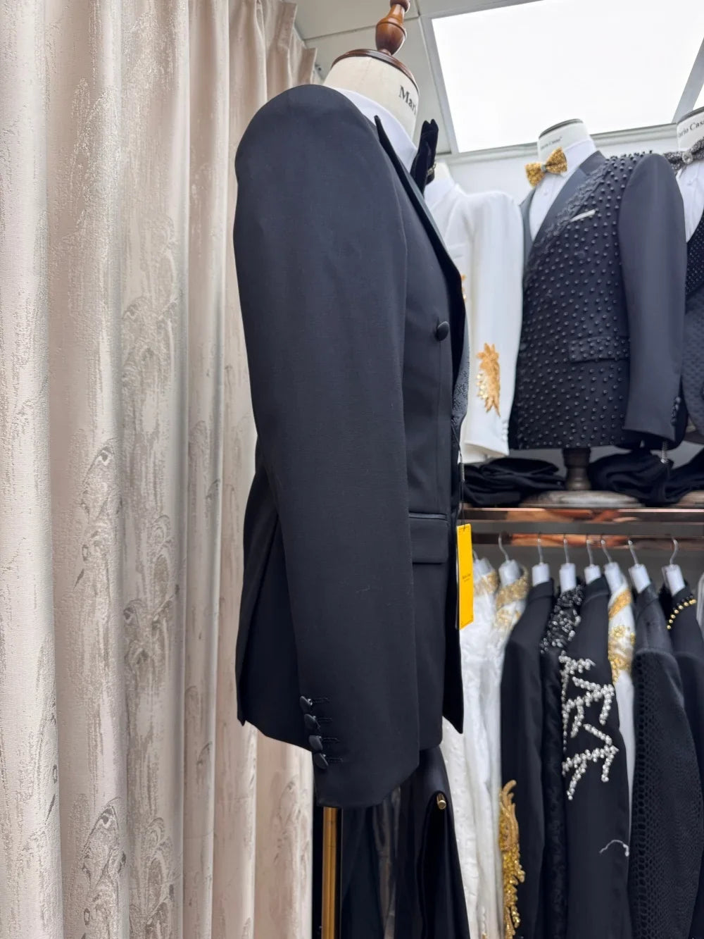 Black Luxury Beaded Man Suits 2 Pieces Jacket Pants Formal Banquet Party Wear Double Breasted Men's Slim Fit Tuxedo Wedding Sets