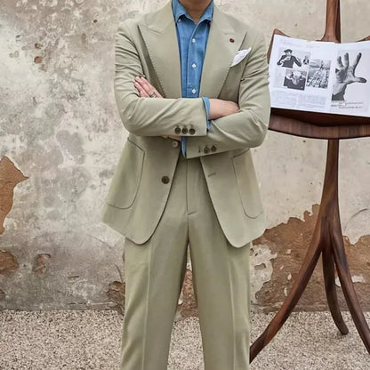Fashion Mens New Breathable Spring Summer Blazer Pants Two Piece Set Slim Fit Business Casual Work Suit Wedding Party Dress Suit