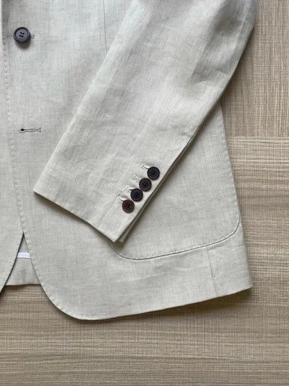 Men Thin Slim Fit Top Quality Beige White Linen Suits Matching Sets Spring Summer Comfortable Two Piece Set Casual Outfits 2025