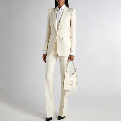 Exquisite Women Oatmeal Color Suit Straight Single Breasted Jacket Pants 2Piece Set Elegant Office Lady Outfit Formal Party Wear