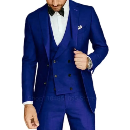 Costume de smoking 3 pièces gris coupe ajustée pour homme avec revers cranté, pour marié, mariage, affaires, ensemble veste, pantalon, gilet