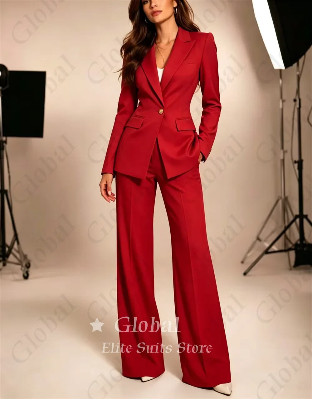 Light Blue Women 2 Piece Pantsuit Single Button Fitted Blazer Wide Leg Pants Elegant Formal Office Business Wedding Customized