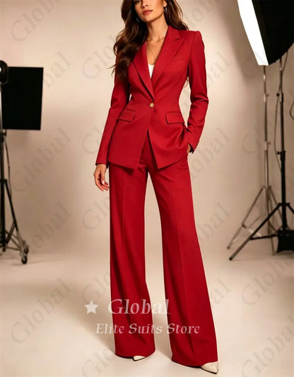 Light Blue Women 2 Piece Pantsuit Single Button Fitted Blazer Wide Leg Pants Elegant Formal Office Business Wedding Customized
