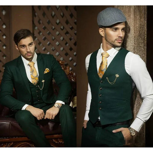 Men's Linen 3-Piece Slim Fit Suit – Peak Lapel | Blue & Beige