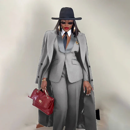 Modern Women's Suit New 3 Piece Pants Sets Blazer+Trousers+Overcoat Office Commute Elegant Style Banquet Dinner Formal Wear