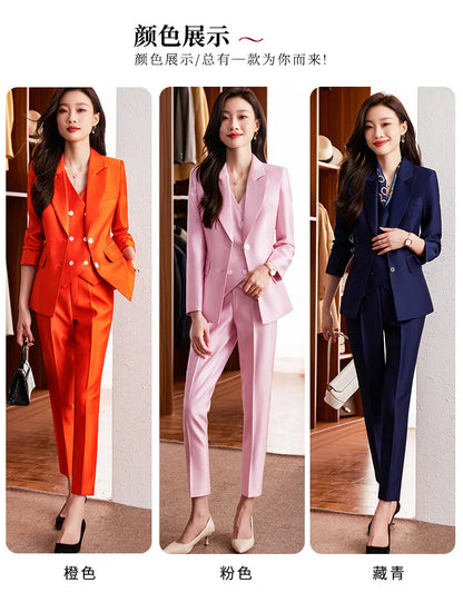 Fashion Elegant Pink High-End Small Business Suit Coat2022Autumn and Winter Elegant Vest Suit Three-Piece Korean Women's Clothin