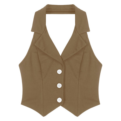 Elegant Women's Halter Vests Sleeveless Suits Waistcoat Mujer OL Office Ladies Crop Top for Business Commuting Formal Clothes