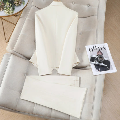 Elegant Chic Double Breasted Blazer Suit with Pants 2 Piece Matching Sets Autumn Womens Outfit Formal Business Office Suits