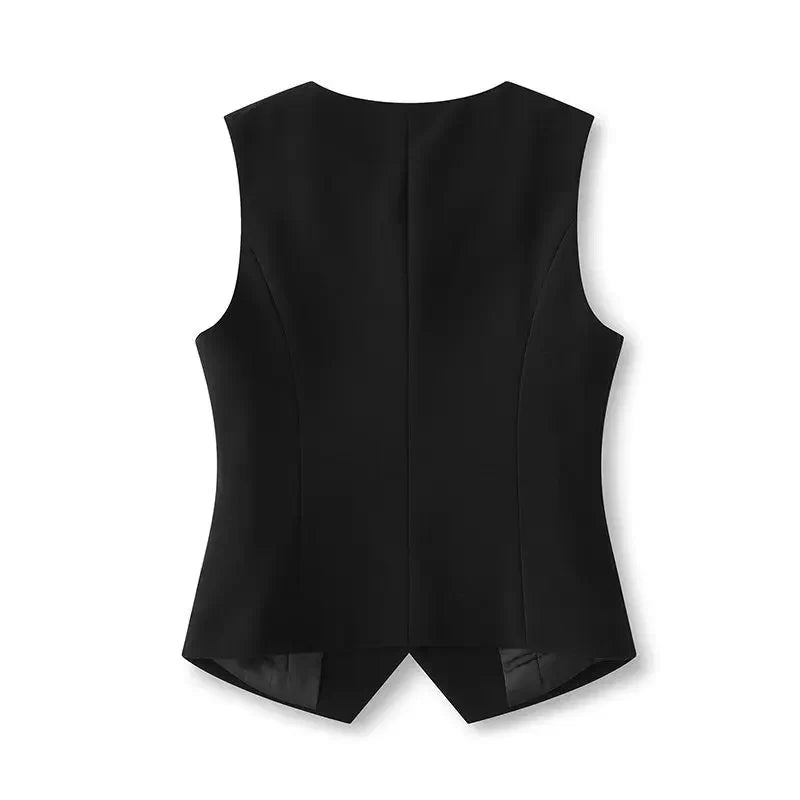 Women's Suits Vest 2026 New Spring Summer Temperament Slim Retro Thin Waistcoat Black Short Sleeveless Blazers Coat And Tops