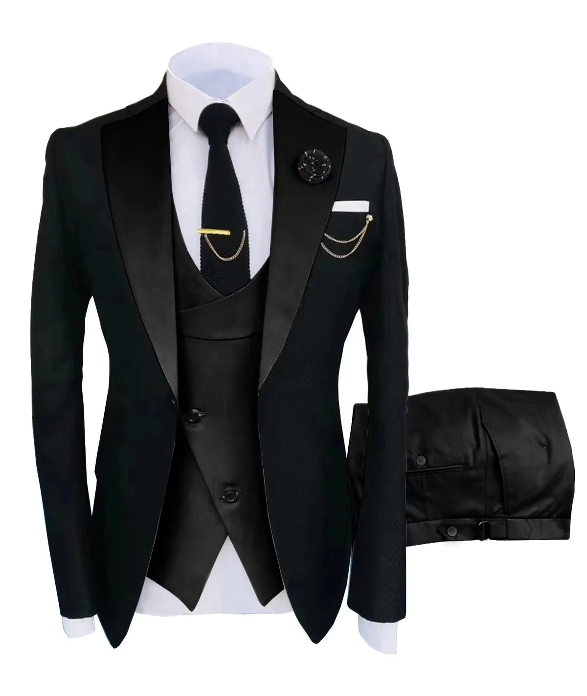 Costume de mariage 3 pièces pour homme – Veste, gilet et pantalon – Coupe ajustée – Tuxedo pour garçons d'honneur, costume pour adultes, pour les fêtes de mariage estivales à la plage
