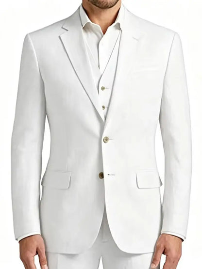 Summer White/Blue Linen Wedding Tuxedo 3 Pieces Prom Men Suits Slim Fit Groom Blazer Vest Trousers Set Beach Wedding Male Suits