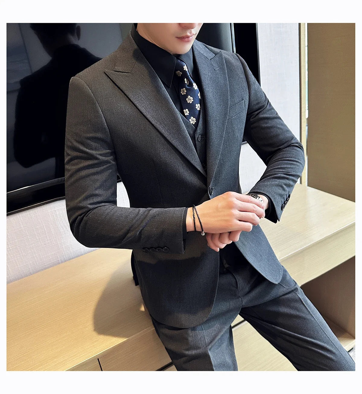 (Jacket + Vest + Pant) Men's Formal Slim Fit Business Work Wedding Stage Tuxedo Fashion Best Men Social Dress Suit 3 Pieces Set