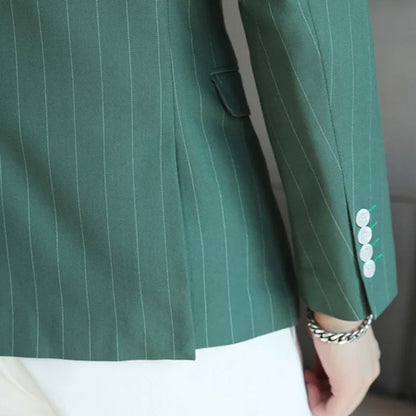 2026 Classic Striped Versatile Suit Jacket Men's Korean Fashion Casual Business Blazers Office Wedding Party Host Formal Jackets