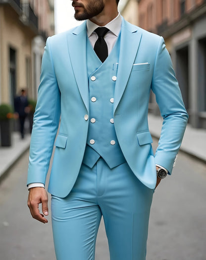 Men's Classic 3-Piece Suit Set - Slim Fit Notched Lapel Blazer with Vest & Pants, Versatile Formal Outfit for Business & Events