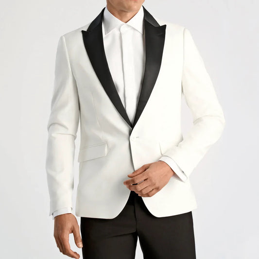Men Suit White 2 Piece With Black Lapel Single Button For Wedding Birthday Banquet Party Work Business Casual Jacket And Pants