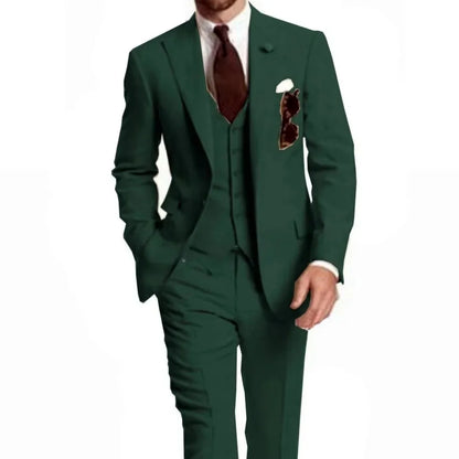 Men's Slim Fit Peak Lapel Wedding Suits 3-Piece Fashion Solid Formal Business Wear Blazer Vest Pants Groom Tuxedo Costume Homme