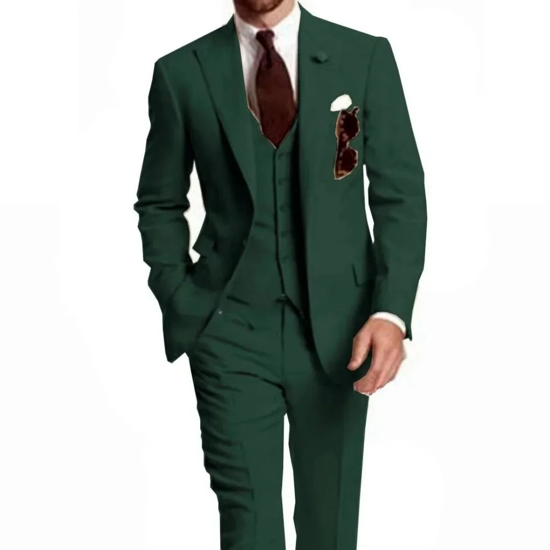 Men's Slim Fit Peak Lapel Wedding Suits 3-Piece Fashion Solid Formal Business Wear Blazer Vest Pants Groom Tuxedo Costume Homme