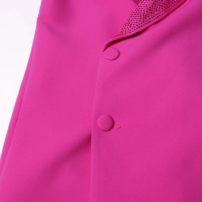 Spring Autumn New Women Long Blazer Solid Color Studded Diamonds Single Breasted Elegant Chic Ins Party Trench Coat HK16277