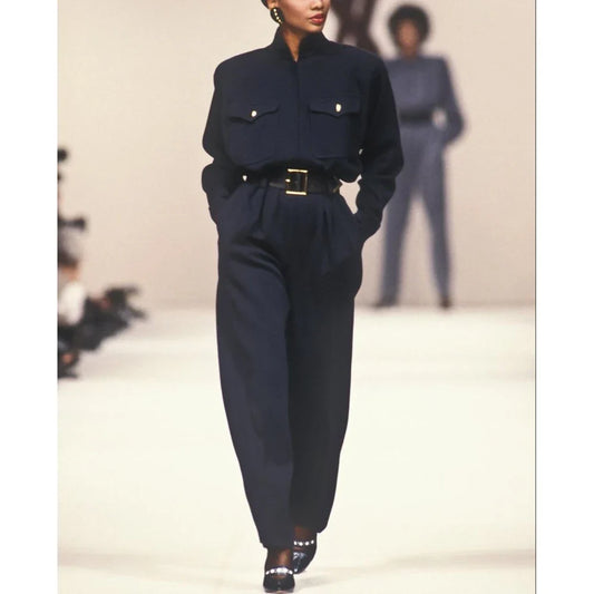 Vintage Women's Suits 2 Piece Pants Sets Stand Collar Blazer for Business Ladies Retro Formal Office Wear Smart Casual Outfits
