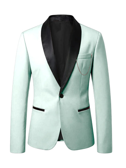 Men's Slim Fit Tuxedo Blazer Satin Shawl Collar One Button Formal Business Suit Jacket for Wedding Prom Party For Spring Summer