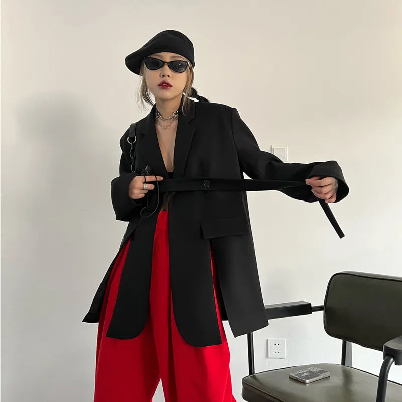 Spring Autumn New Women Blazer Niche Design Split Hem Ribbon Elegant Casual Fashion Chic Jacket High-end Trend Coat HK17058