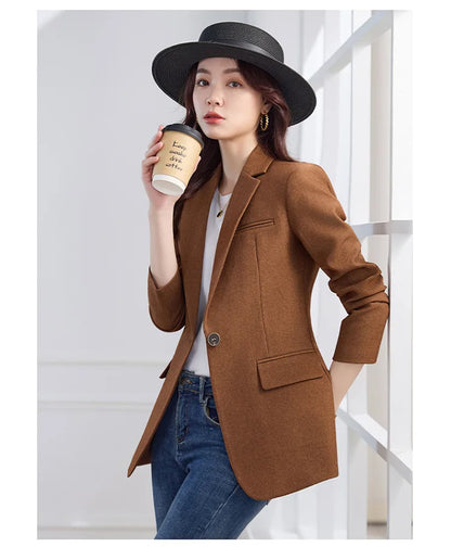 Elegant Solid Women's Blazer Long Sleeve Turn down Collar Slim Fit Office Jacket Single Button Spring Autumn Fashion