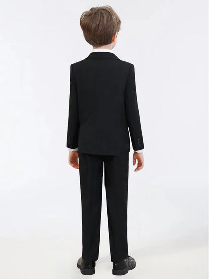 Boys Suit Set 4-Piece Single-Breasted Formal Outfit Black Navy for Weddings Parties Communion