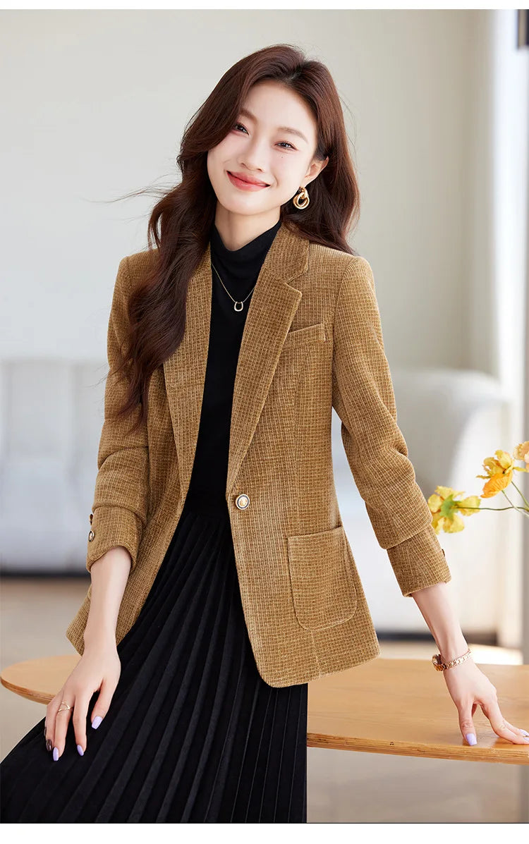 Spring Autumn New Suit Coat Women Fashion Slim Gold velvet Long-sleeved Suit Jacket Female Commuting Business Casual Blazer coat
